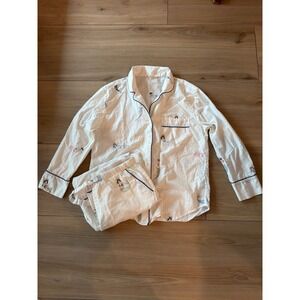 Printfresh Mermaid Embroidered Pajama Set White Cotton Long Sleeve Small